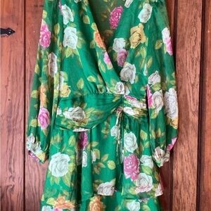 Floral Green Dress with Pink and White Roses